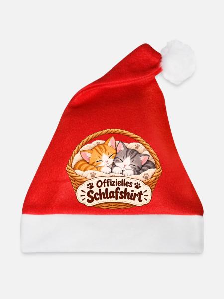 Offizielles Schlafshirt Kätzchen im Körbchen - Weihnachtsmütze - Rot