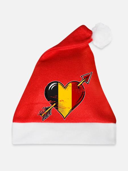 Belgien Flagge Herz mit Pfeil used look - Weihnachtsmütze - Rot - Vorne