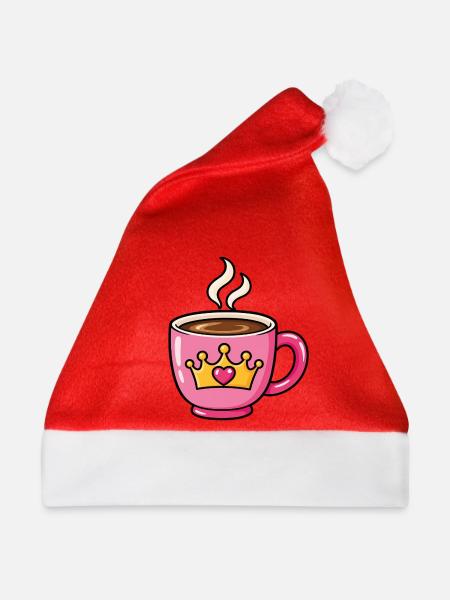 Prinzessinnen Kaffee – Rosa Tasse mit Krone - Weihnachtsmütze - Rot - Vorne