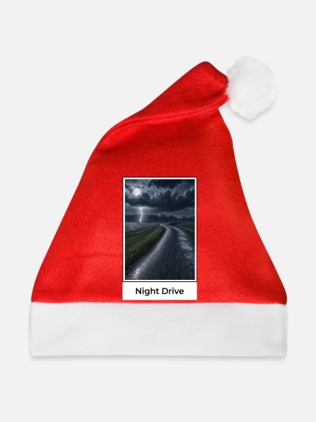 Nachtfahrt durch Gewitter - Weihnachtsmütze - Rot