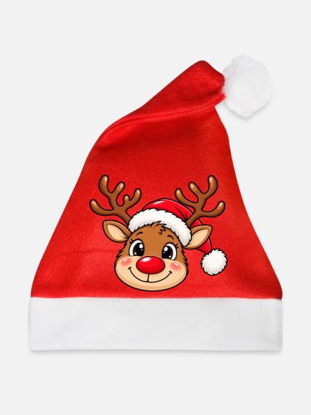 Niedlicher Weihnachtselch mit Weihnachtsmütze - Weihnachtsmütze - Rot - Vorne