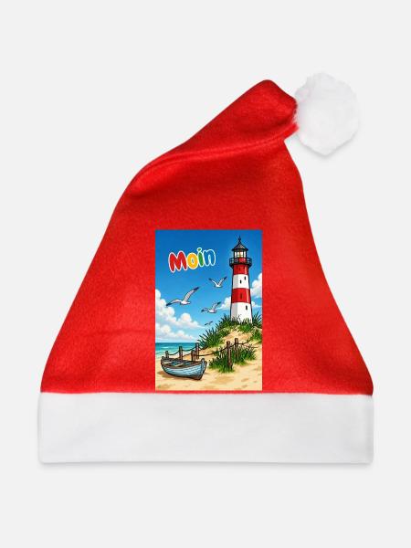 EG Moin Leuchtturm Urlaub Boot Meer Sand Maritim - Weihnachtsmütze - Rot - Vorne