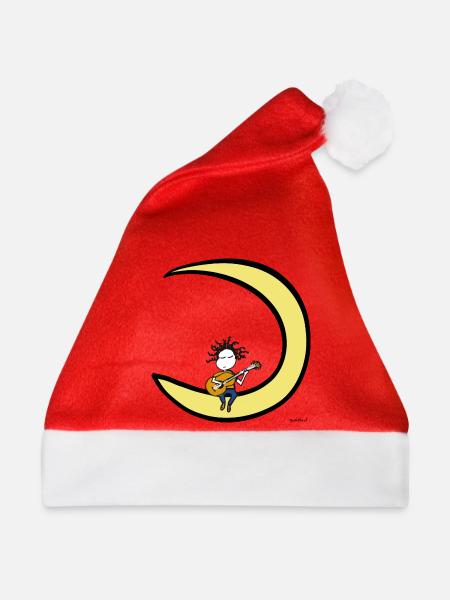 Moon and Guitar – Gitarristen-Musik-T-Shirt - Weihnachtsmütze - Rot - Vorne