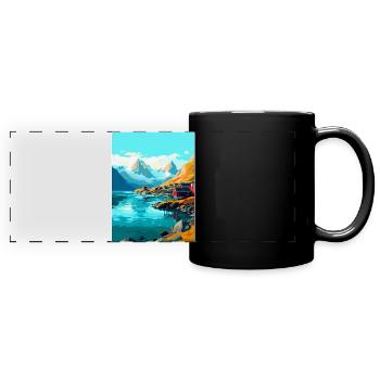 Affiche de voyage vintage des îles Lofoten en Norvège WPA - Mug panoramique uni - noir - Devant