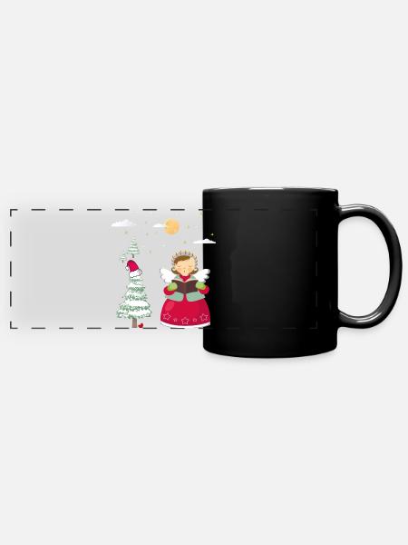 Engel im Winterwald - Panorama-Tasse farbig - Schwarz