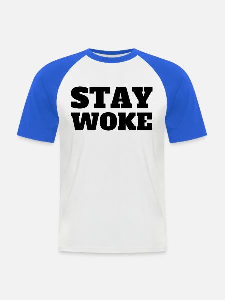 Stay Woke - Männer Baseball-T-Shirt - Weiß/Royalblau