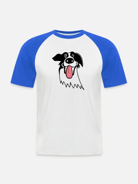 Border Collie mignon - T-shirt baseball manches courtes Homme - blanc/bleu royal