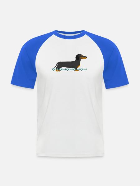 Image du teckel - T-shirt baseball manches courtes Homme - blanc/bleu royal