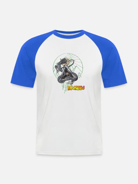 Drachen Neon über Bergkreis - Männer Baseball-T-Shirt - Weiß/Royalblau