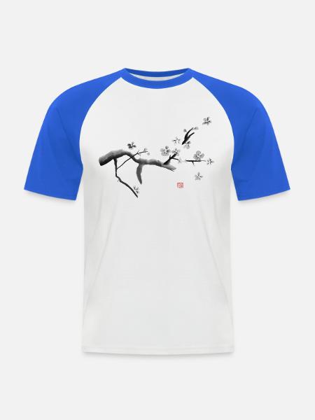 Sakura, Kirschblüten - Männer Baseball-T-Shirt - Weiß/Royalblau