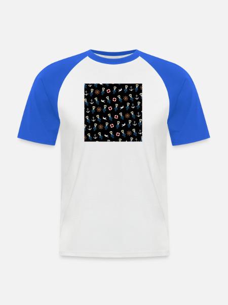 Marine - Männer Baseball-T-Shirt - Weiß/Royalblau
