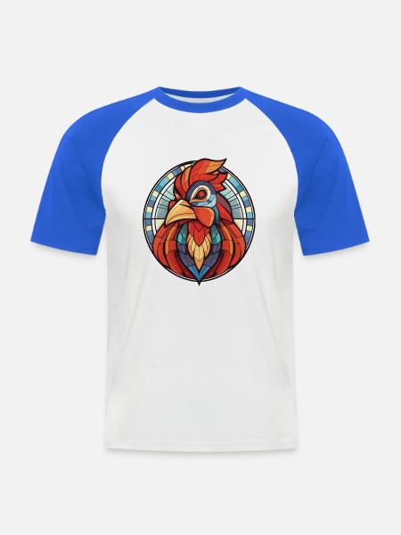 Hahn Bunte Aquarell-Tierillustration - Männer Baseball-T-Shirt - Weiß/Royalblau