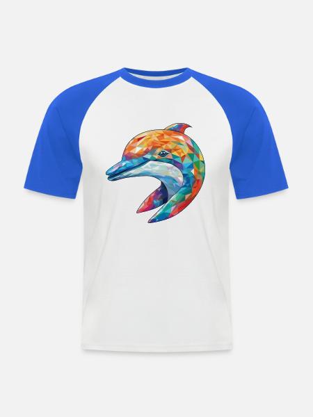 Delphin Bunte Aquarell-Tierillustration - Männer Baseball-T-Shirt - Weiß/Royalblau