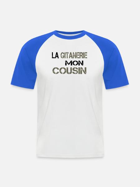 La gitanerie mon cousin - T-shirt baseball manches courtes Homme - blanc/bleu royal