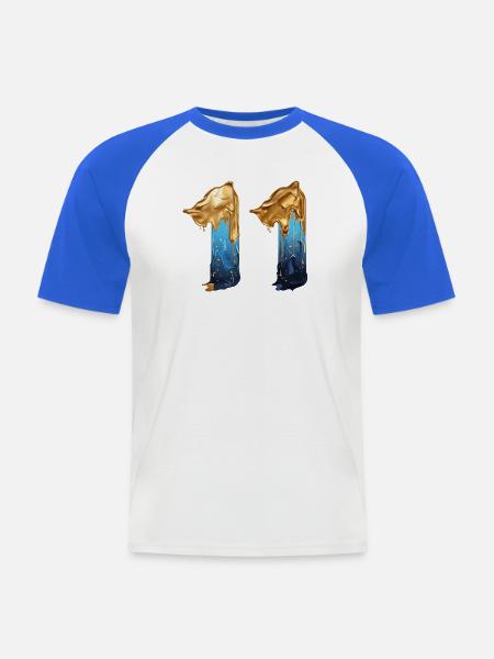 NEJ. 11 NUMMER 11 SEJ 11 ÅRS FØDSELSDAG - Kortærmet herre-baseballshirt - hvid/kongeblå