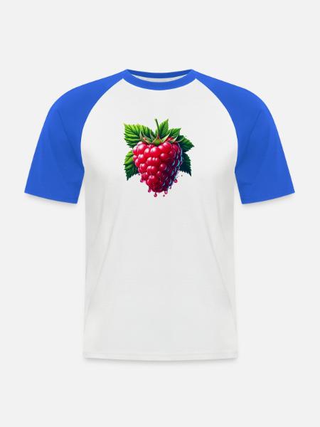 Runny leafy raspberry - Men's Baseball T-Shirt - white/royal blue
