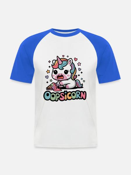 Oopsicorn - T-shirt baseball manches courtes Homme - blanc/bleu royal