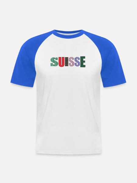 SUISSE. PAYS - T-shirt baseball manches courtes Homme - blanc/bleu royal