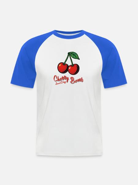 Kirsch-Mädchen - Männer Baseball-T-Shirt - Weiß/Royalblau
