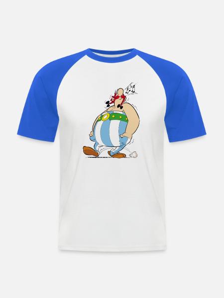 Asterix & Obelix - Obelix Sifflant - T-shirt baseball manches courtes Homme - blanc/bleu royal
