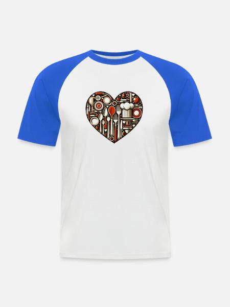 Küchenliebe Herz - Männer Baseball-T-Shirt - Weiß/Royalblau
