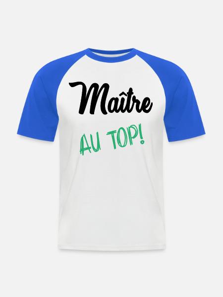 MAITRE. MAÎTRESSE. MERCI - T-shirt baseball manches courtes Homme - blanc/bleu royal