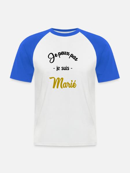 JUST MARRIED. EVJF - T-shirt baseball manches courtes Homme - blanc/bleu royal