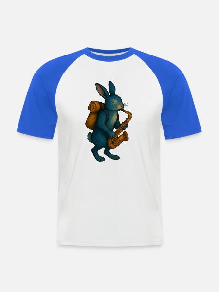 Lapin Bleu avec Saxophone - T-shirt baseball manches courtes Homme - blanc/bleu royal