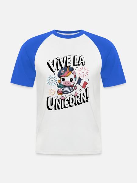 Vive La Licorne ! - T-shirt baseball manches courtes Homme - blanc/bleu royal