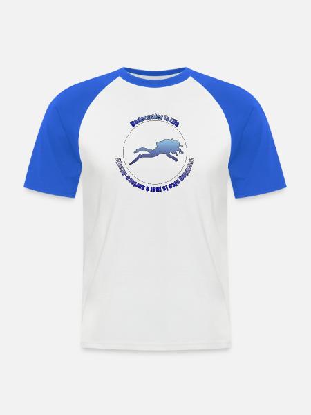 Underwater is Life - Männer Baseball-T-Shirt - Weiß/Royalblau