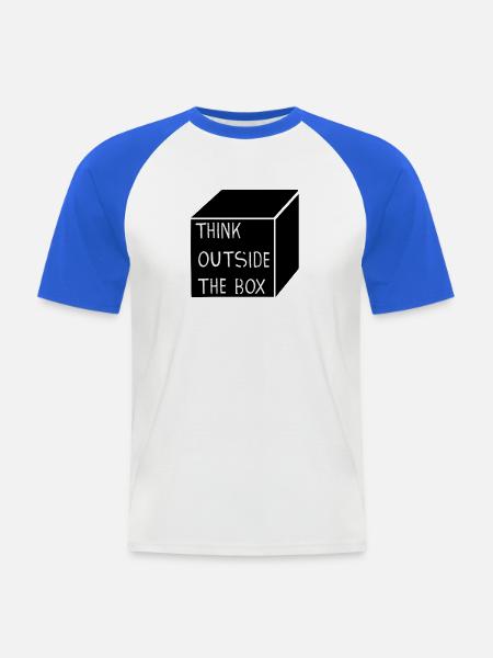 THINK OUTSIDE THE BOX - Männer Baseball-T-Shirt - Weiß/Royalblau