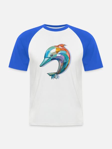 Delphin Bunte Aquarell-Tierillustration - Männer Baseball-T-Shirt - Weiß/Royalblau