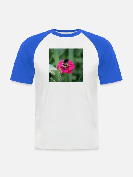 Hummel schwebt über pinker Blume - Männer Baseball-T-Shirt - Weiß/Royalblau