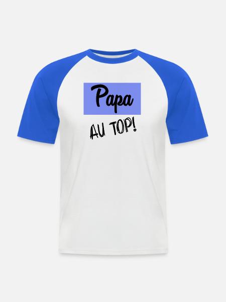 PAPA AN DER SPITZE - Männer Baseball-T-Shirt - Weiß/Royalblau
