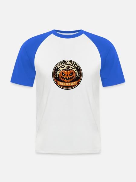 Halloween Kürbis Trick Retreat Badge - Männer Baseball-T-Shirt - Weiß/Royalblau