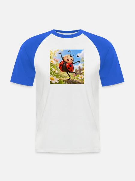 Glückliches Marienkäfer im Garten - Männer Baseball-T-Shirt - Weiß/Royalblau