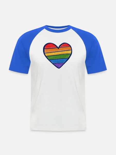 Regenbogenstolzherz - Männer Baseball-T-Shirt - Weiß/Royalblau