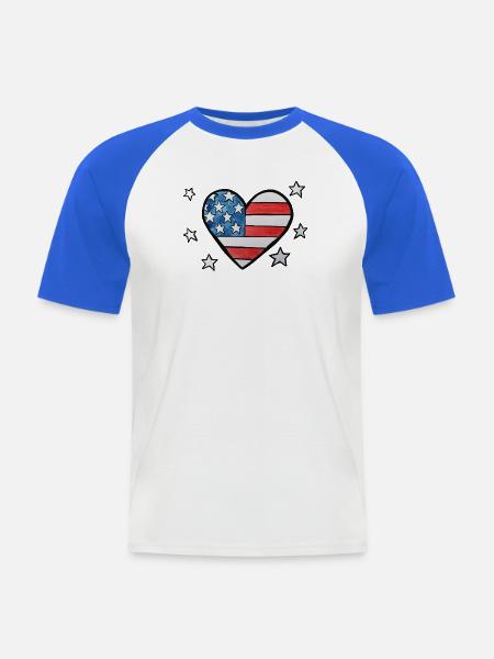 Patriotisches Sternen-und-Streifen-Herz - Männer Baseball-T-Shirt - Weiß/Royalblau