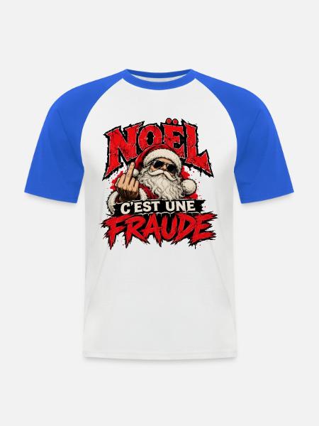 Rebellisches Weihnachten: Wütender Santa - Männer Baseball-T-Shirt - Weiß/Royalblau