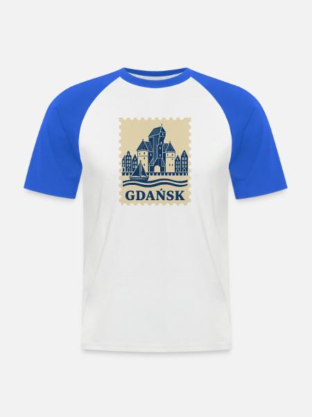 Gdansk Retro-Briefmarke - Männer Baseball-T-Shirt - Weiß/Royalblau