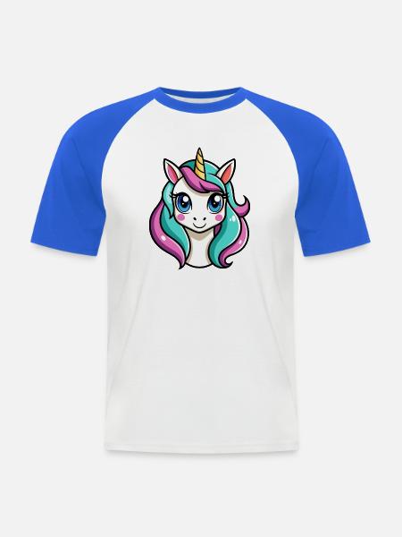 Einhorngesicht - Männer Baseball-T-Shirt - Weiß/Royalblau
