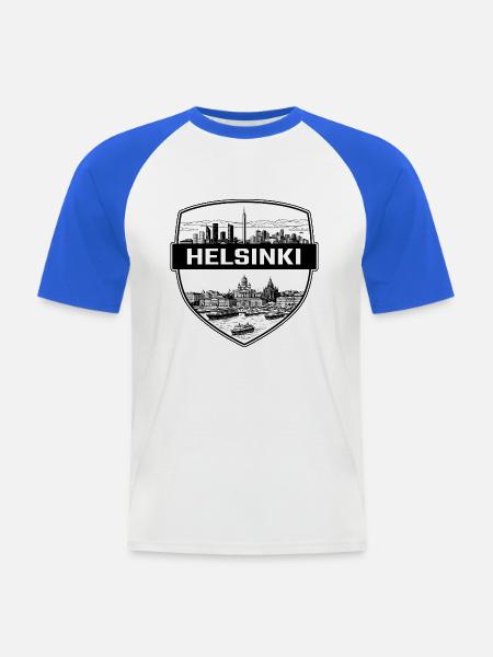 Helsinki Finnland Schildwappen Kathedrale Geschenk - Männer Baseball-T-Shirt - Weiß/Royalblau