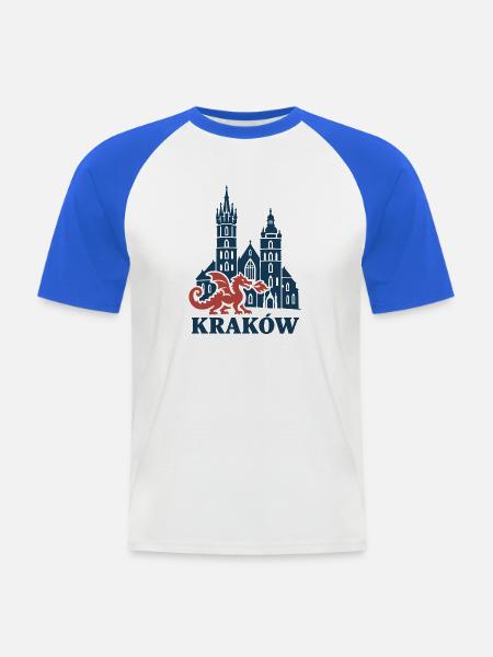Krakauer Wawel-Drache und St.-Marien-Kirche - Männer Baseball-T-Shirt - Weiß/Royalblau