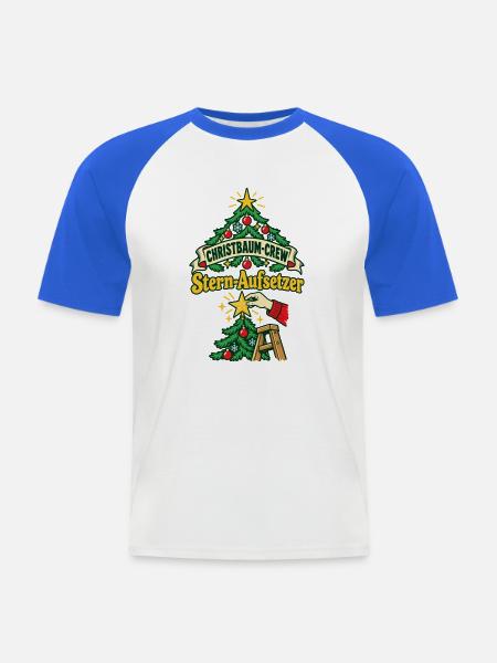 Christbaum-Crew Stern-Aufsetzer - Männer Baseball-T-Shirt - Weiß/Royalblau