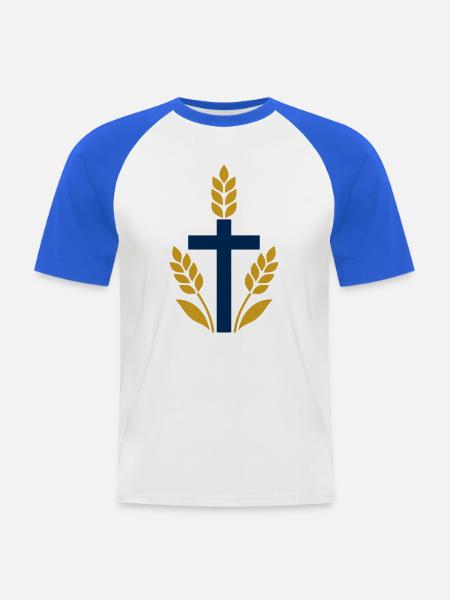 Weizenkreuz mit goldenen Blättern - Männer Baseball-T-Shirt - Weiß/Royalblau