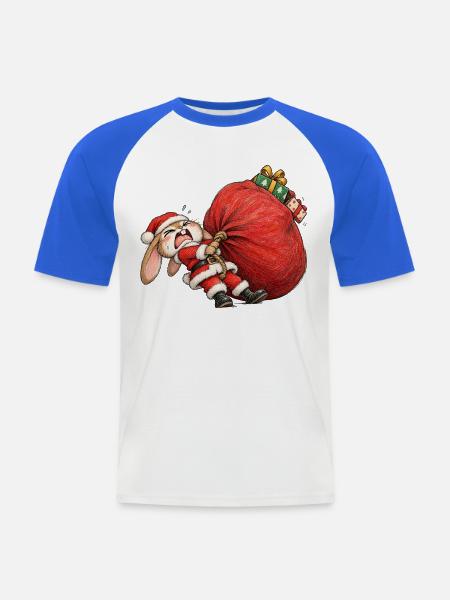 Lustiger Hasen-Riesensack-Winter-Hasen-Humor - Männer Baseball-T-Shirt - Weiß/Royalblau