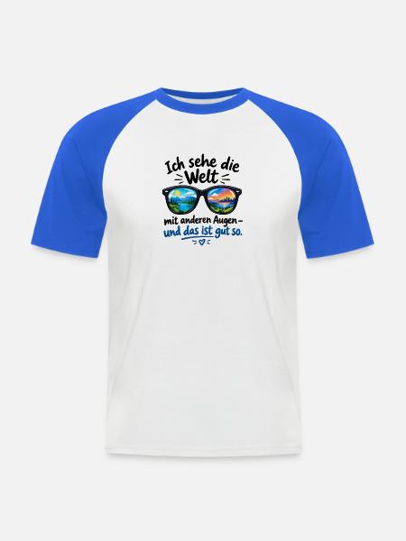 Weltblick in Sonnenbrille - Männer Baseball-T-Shirt - Weiß/Royalblau