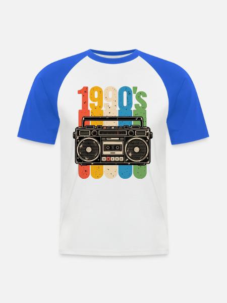 1990er Stereo und Kassetten Nostalgie - Männer Baseball-T-Shirt - Weiß/Royalblau