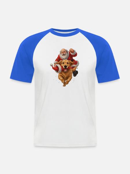 Golden Retriever klaut Weihnachtsmannmütze - Männer Baseball-T-Shirt - Weiß/Royalblau