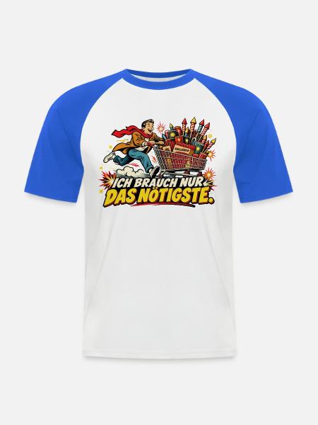 Ich brauch nur das Nötigste - Männer Baseball-T-Shirt - Weiß/Royalblau